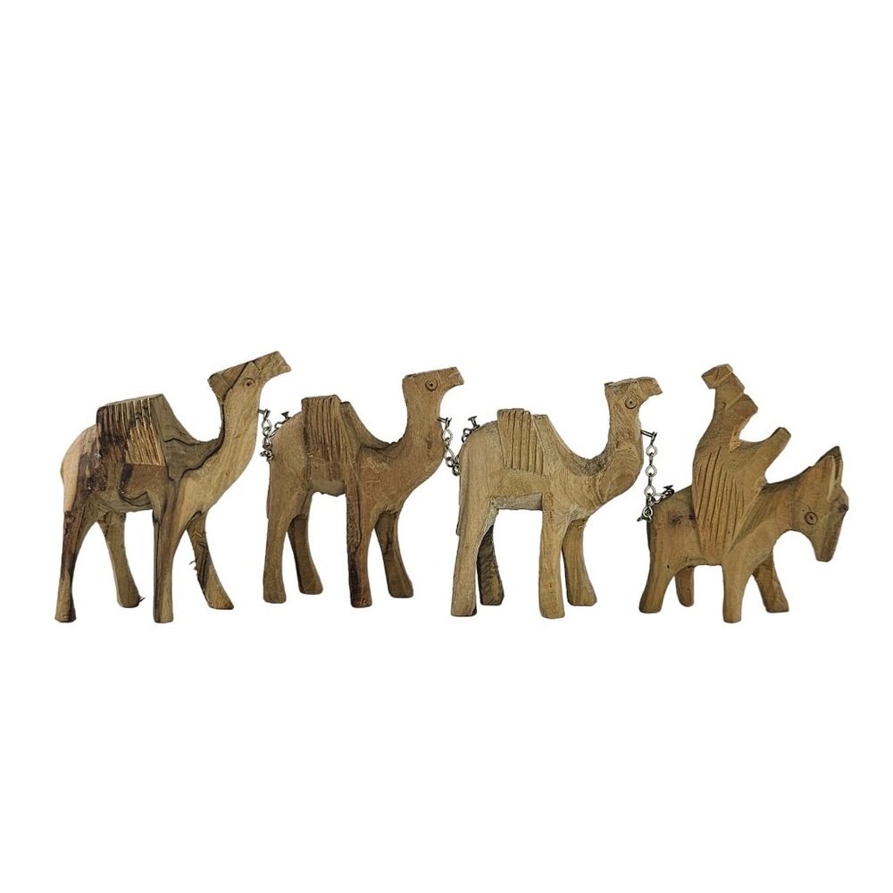 Vintage Wooden Camel Train Figurines With Rider & Donkey Olive Wood Nativity